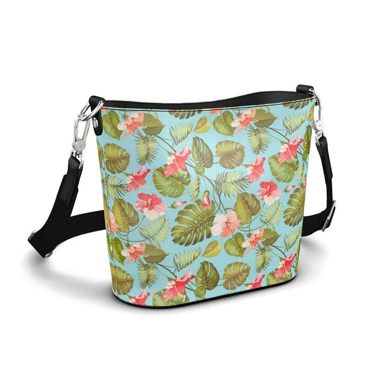 Penzance Large Leather Bucket Tote - Tropical Flower