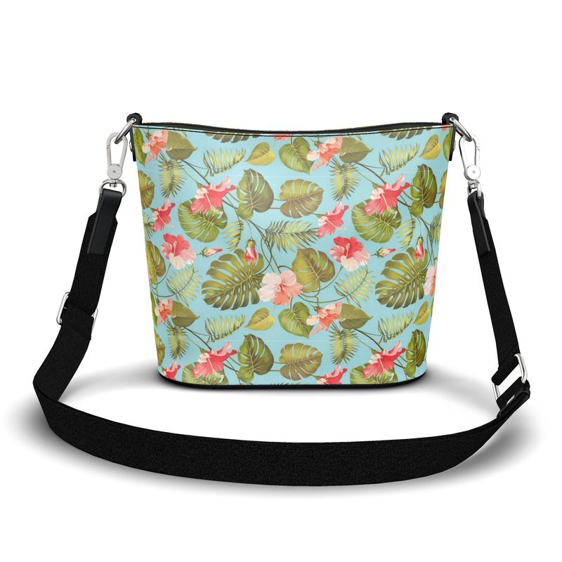 Penzance Large Leather Bucket Tote - Tropical Flower